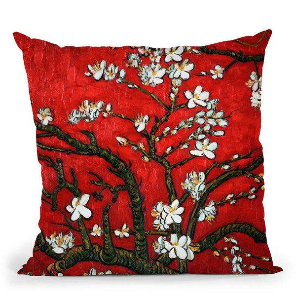 Almond Blossom Red Throw Pillow By Van Gogh