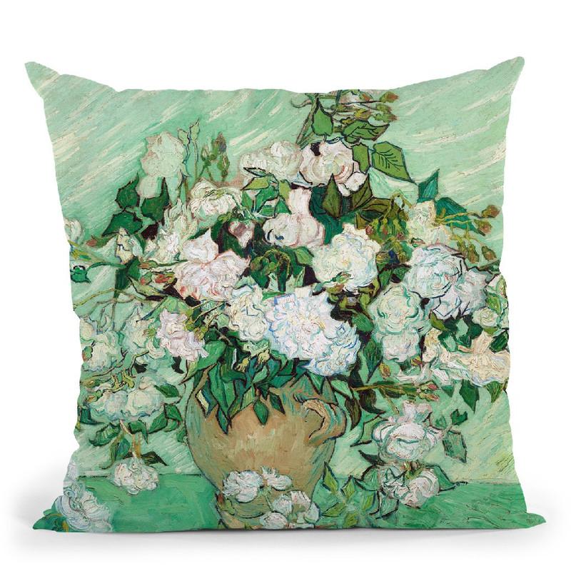 Still Life Vase With Pink Roses Throw Pillow By Van Gogh