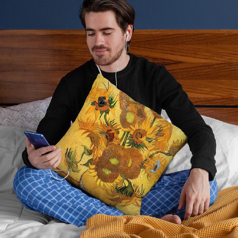 Vase With Fifteen Sunflowers Throw Pillow By Van Gogh