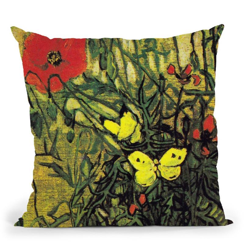 Butterflies And Poppies Throw Pillow By Van Gogh