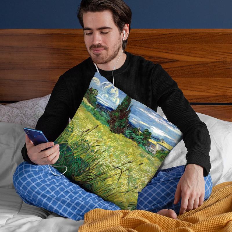 Green Wheat Field With Cypress Throw Pillow By Van Gogh