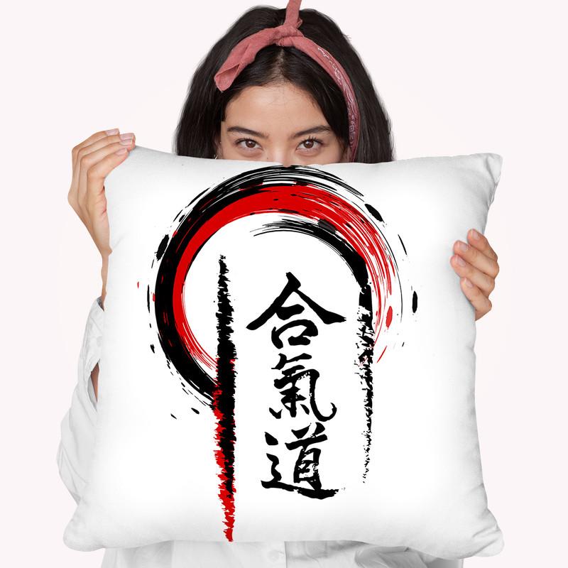 Aikido Brush Kanji Throw Pillow By Cornel Vlad - by all about vibe