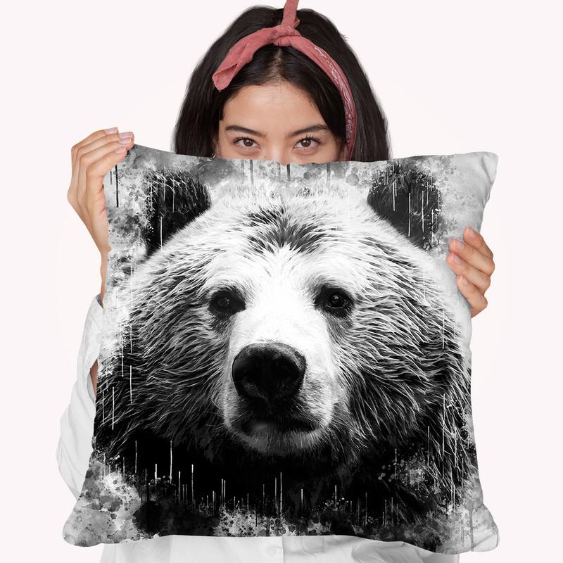 Bear Head I Throw Pillow By Cornel Vlad - by all about vibe
