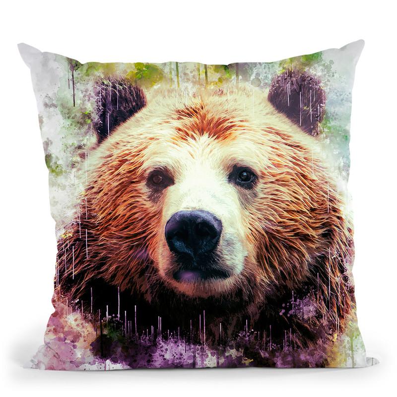 Bear Head Throw Pillow By Cornel Vlad - by all about vibe