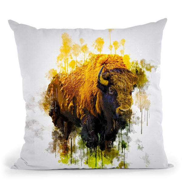 Bison Throw Pillow By Cornel Vlad - by all about vibe