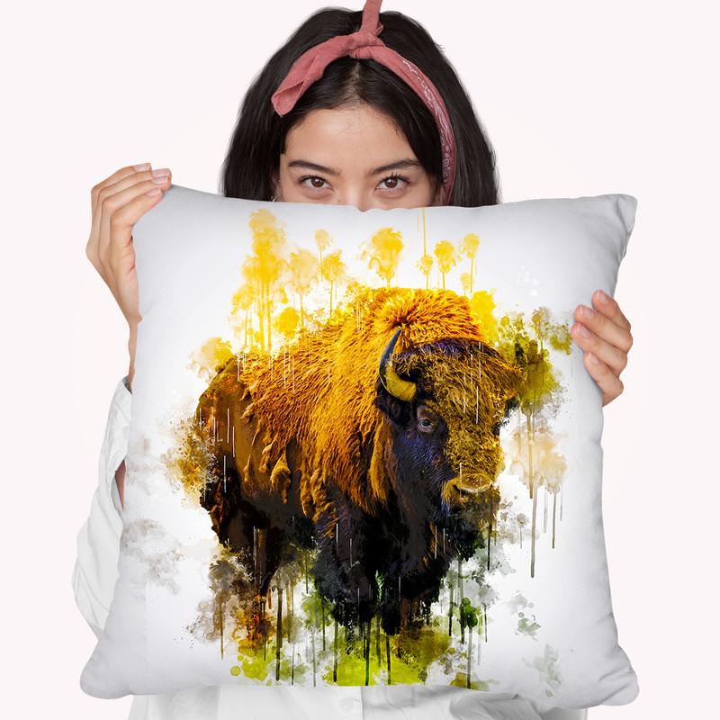Bison Throw Pillow By Cornel Vlad - by all about vibe