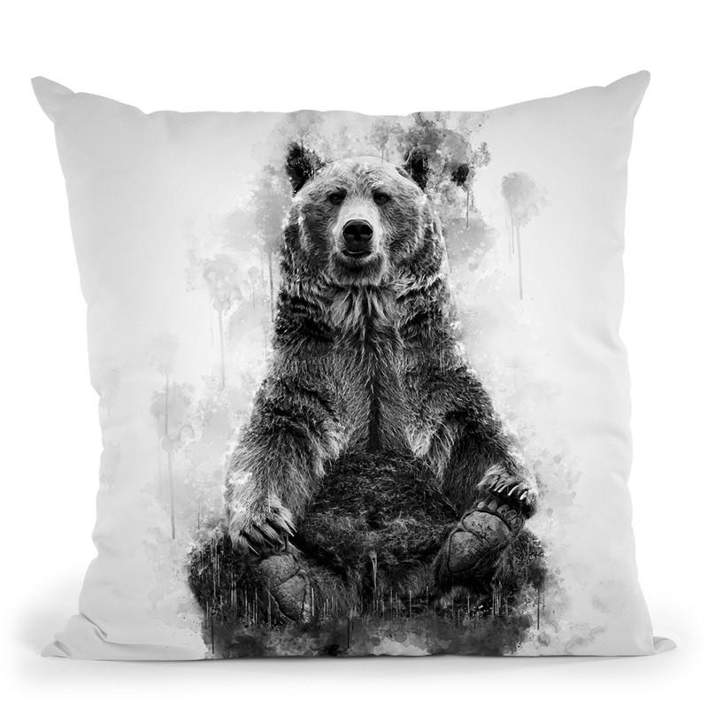 Brown Bear Sitting I Throw Pillow By Cornel Vlad - by all about vibe