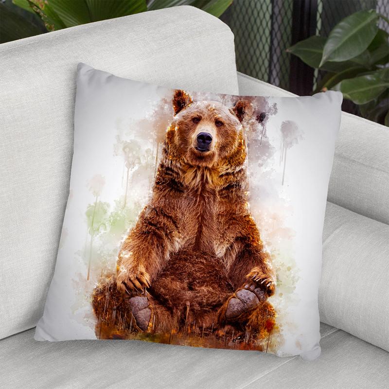 Brown Bear Sitting Throw Pillow By Cornel Vlad - by all about vibe