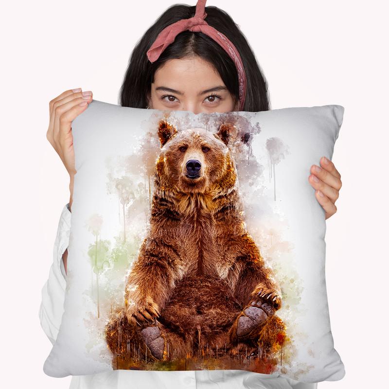 Brown Bear Sitting Throw Pillow By Cornel Vlad - by all about vibe