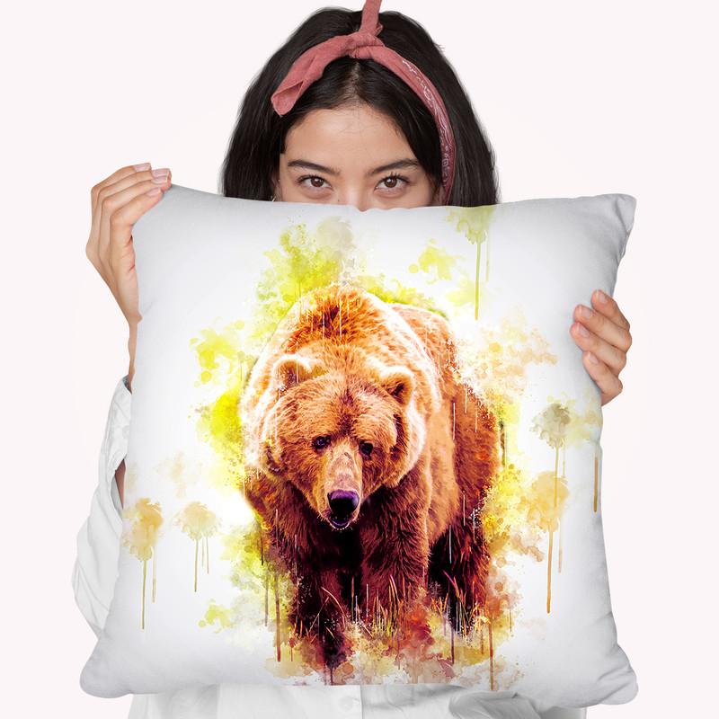 Brown Bear Throw Pillow By Cornel Vlad - by all about vibe