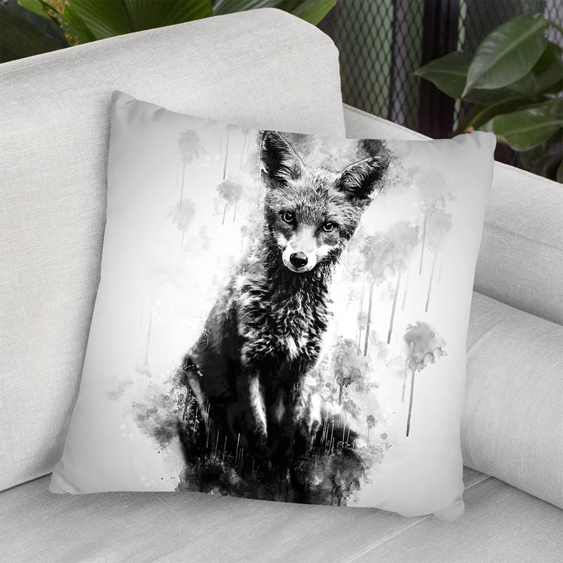 Fox Sitting I Throw Pillow By Cornel Vlad - by all about vibe