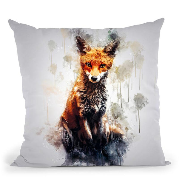 Fox Sitting Throw Pillow By Cornel Vlad - by all about vibe