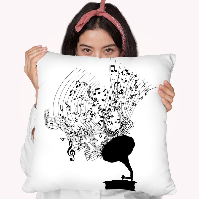 Gramophone And Music Notes Throw Pillow By Cornel Vlad - by all about vibe