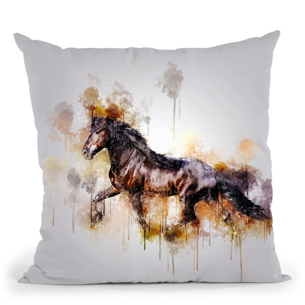Horse Black Horse Running Throw Pillow By Cornel Vlad - by all about vibe