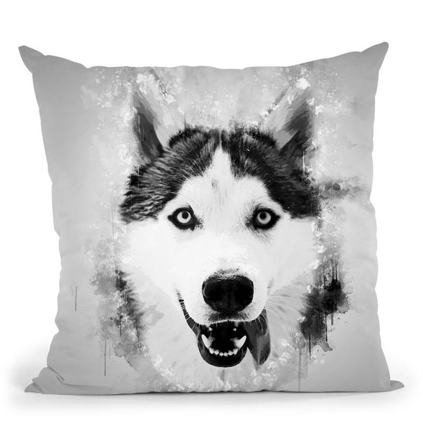 Husky Happy I Throw Pillow By Cornel Vlad - by all about vibe