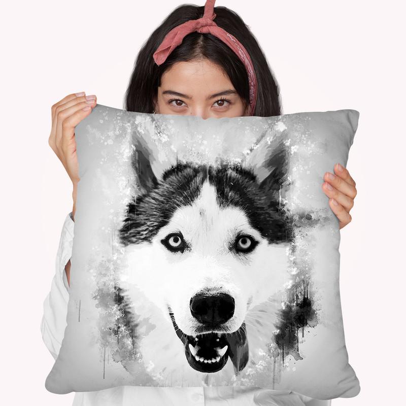 Husky Happy I Throw Pillow By Cornel Vlad - by all about vibe