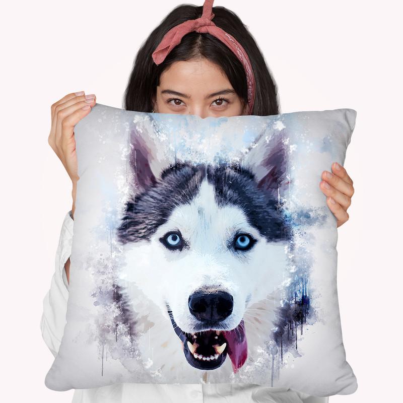 Husky Happy Throw Pillow By Cornel Vlad - by all about vibe