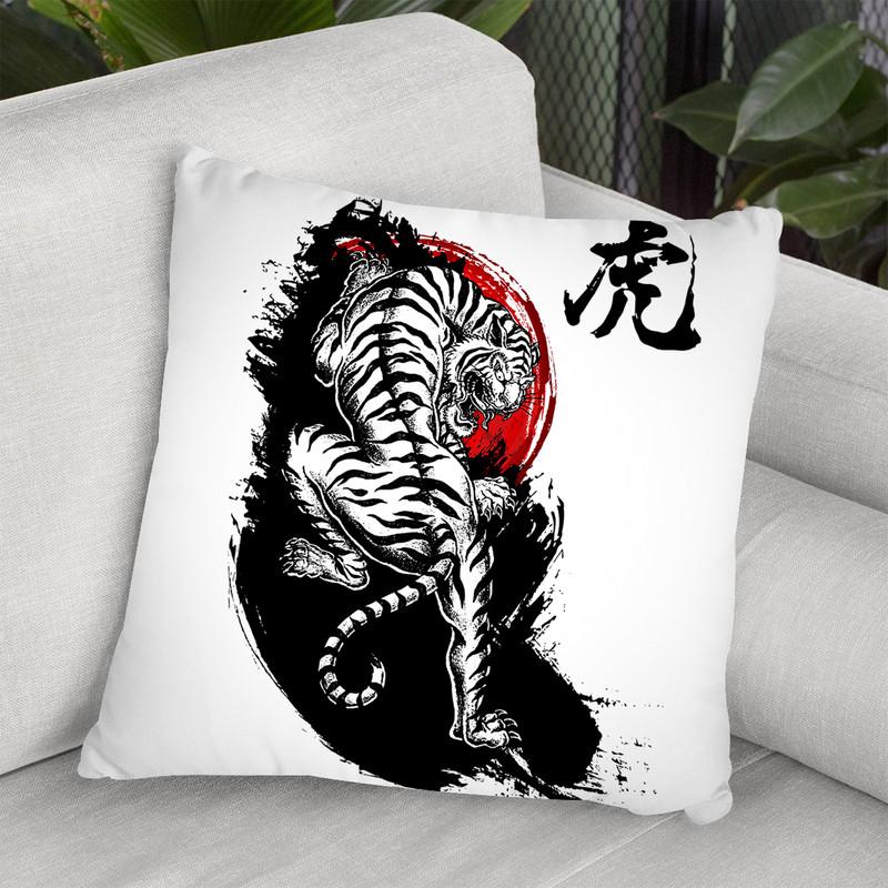 Japanese Tiger Throw Pillow By Cornel Vlad - by all about vibe