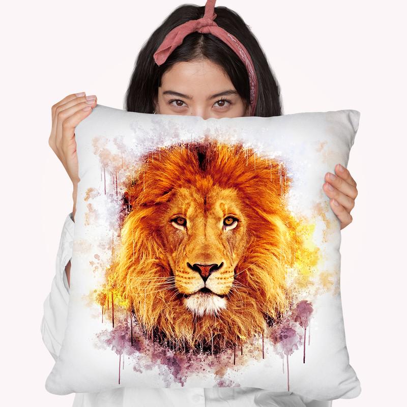 Lion Head Throw Pillow By Cornel Vlad - by all about vibe