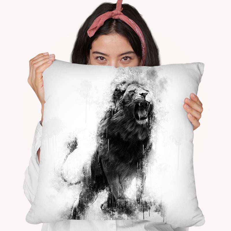 Lion Mighty I Throw Pillow By Cornel Vlad - by all about vibe