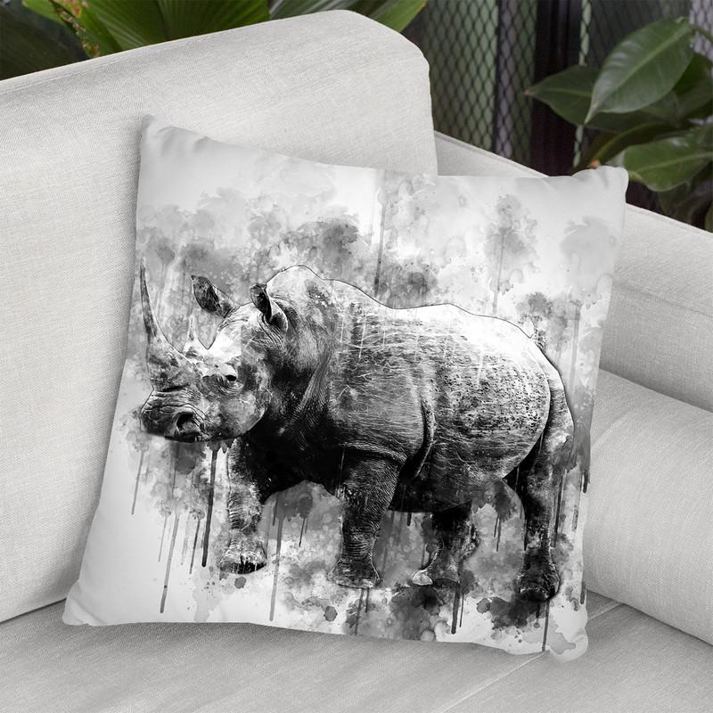 Mighty Rhino I Throw Pillow By Cornel Vlad - by all about vibe