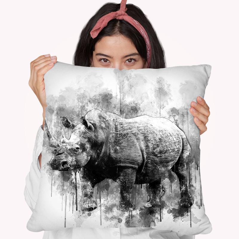 Mighty Rhino I Throw Pillow By Cornel Vlad - by all about vibe