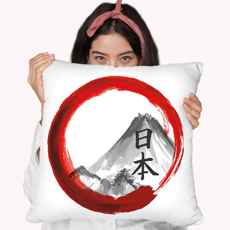 Mount Fuji Red Circle Throw Pillow By Cornel Vlad - by all about vibe