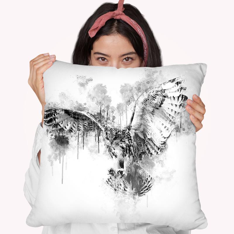 Owl Flying I Throw Pillow By Cornel Vlad - by all about vibe