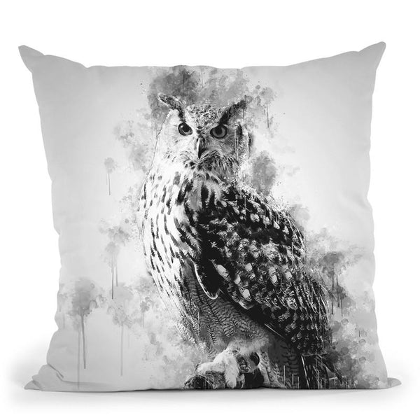Owl On Branch I Throw Pillow By Cornel Vlad - by all about vibe
