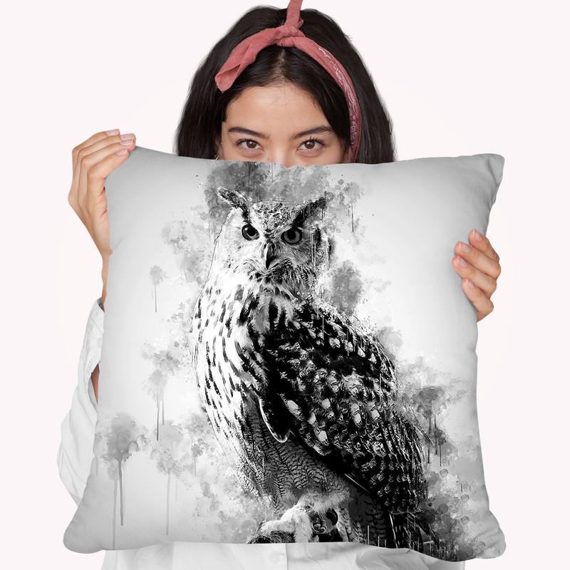 Owl On Branch I Throw Pillow By Cornel Vlad - by all about vibe