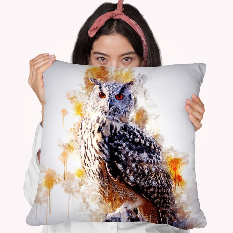 Owl On Branch Throw Pillow By Cornel Vlad - by all about vibe