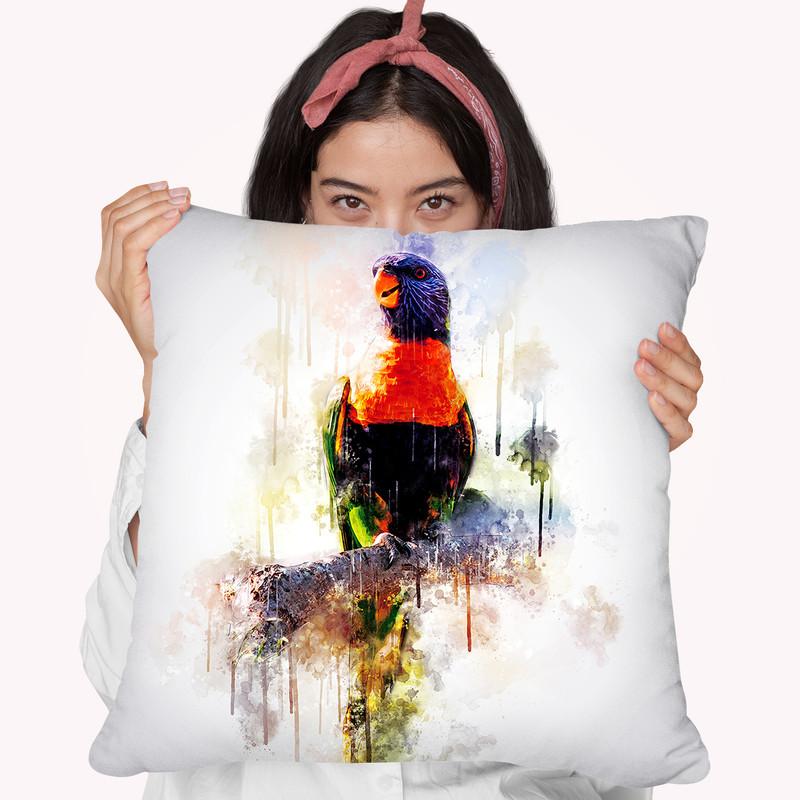Rainbow Lorikeet Parrot Throw Pillow By Cornel Vlad - by all about vibe