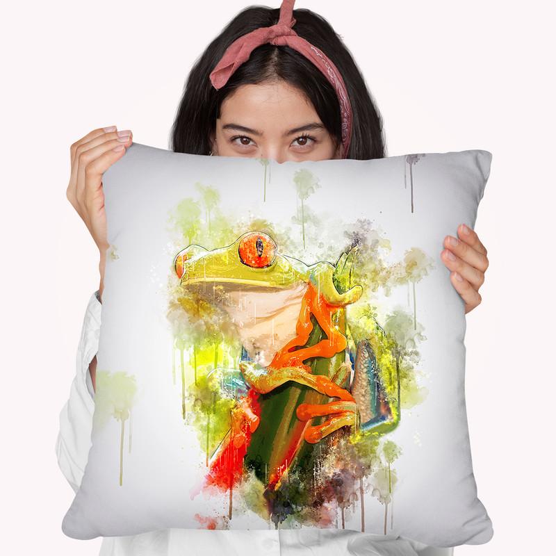 Red Eye Tree Frog Throw Pillow By Cornel Vlad - by all about vibe