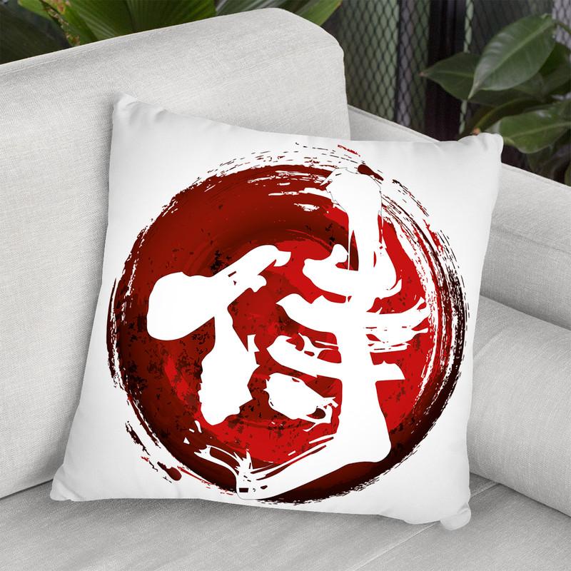 Samurai Kanji White Throw Pillow By Cornel Vlad - by all about vibe