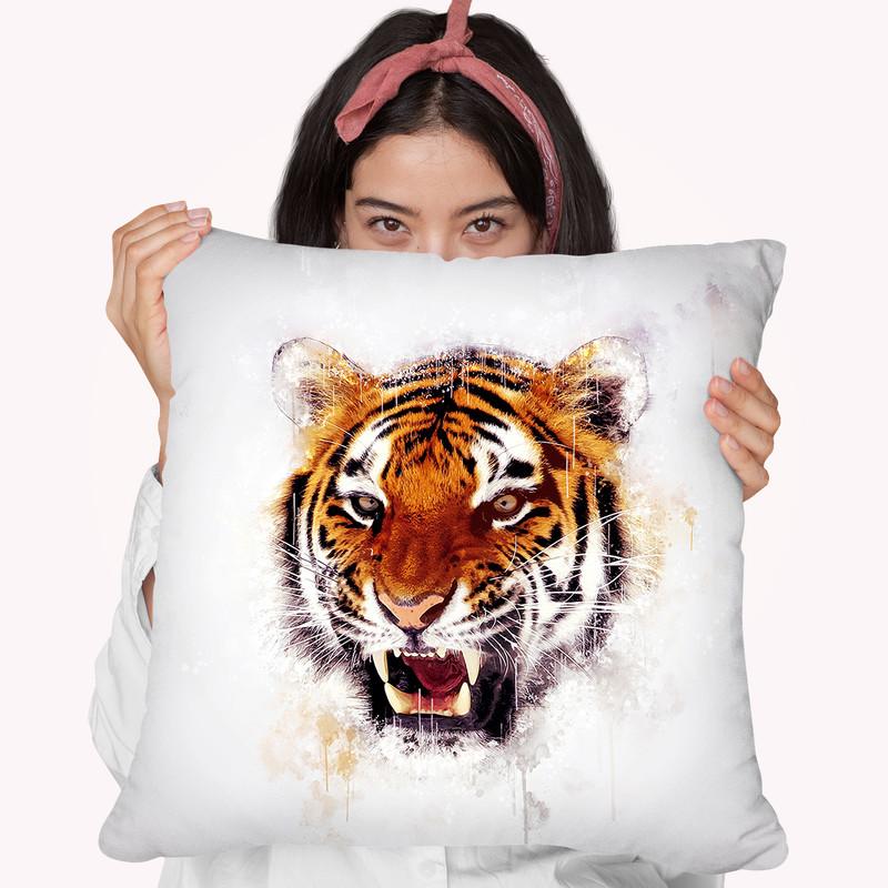 Tiger Head Angry Throw Pillow By Cornel Vlad - by all about vibe
