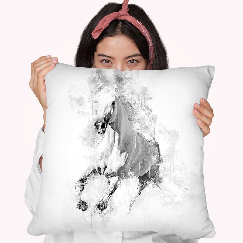 White Horse I Throw Pillow By Cornel Vlad - by all about vibe