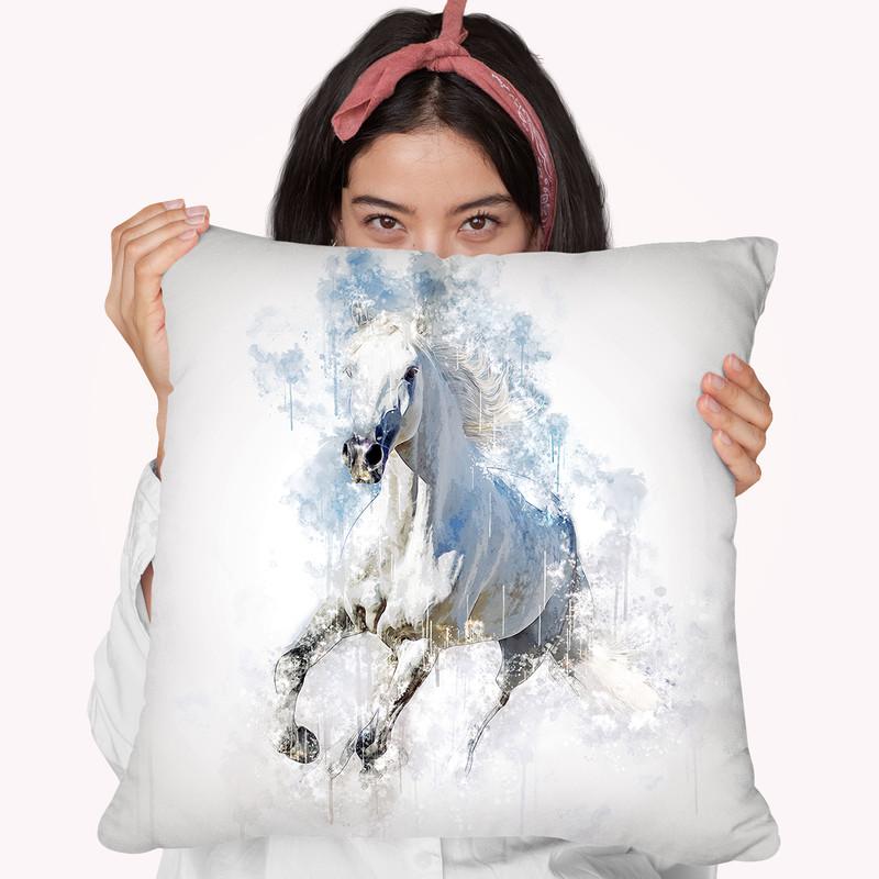 White Horse Throw Pillow By Cornel Vlad - by all about vibe