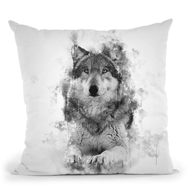 Wolf Sitting I Throw Pillow By Cornel Vlad - by all about vibe