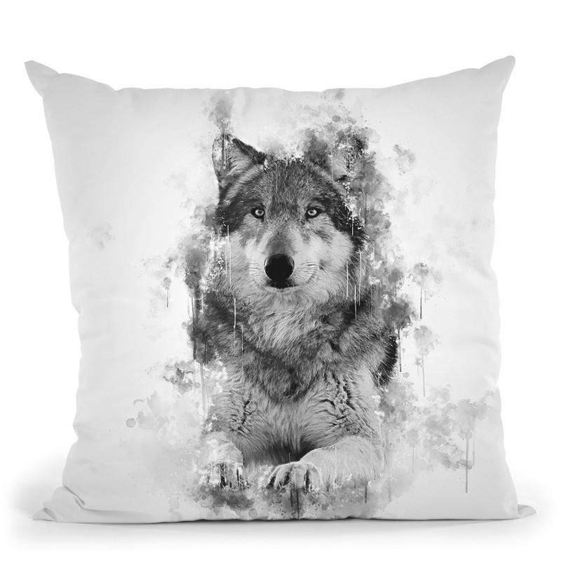 Wolf Sitting I Throw Pillow By Cornel Vlad - by all about vibe