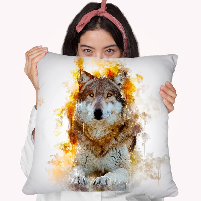 Wolf Sitting Throw Pillow By Cornel Vlad - by all about vibe