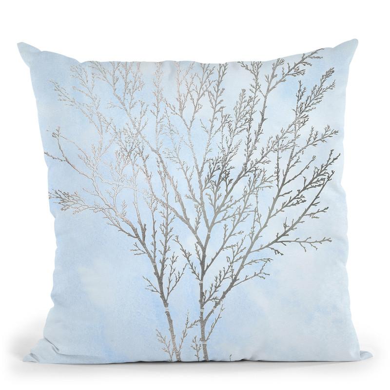 Silver Foil Algae I On Blue Throw Pillow By World Art Group