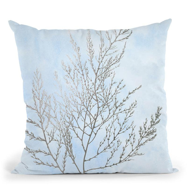 Silver Foil Algae Ii On Blue Throw Pillow By World Art Group