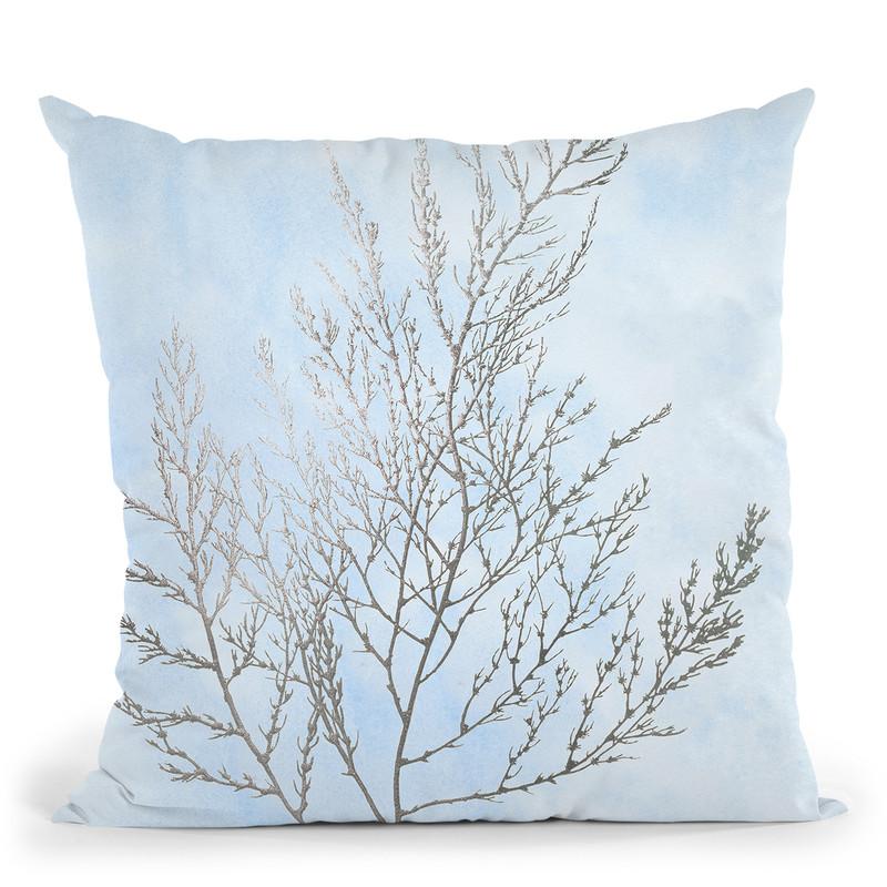Silver Foil Algae Ii On Blue Throw Pillow By World Art Group