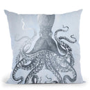 Silver Foil Octopus Ii On Blue Wash Throw Pillow By World Art Group