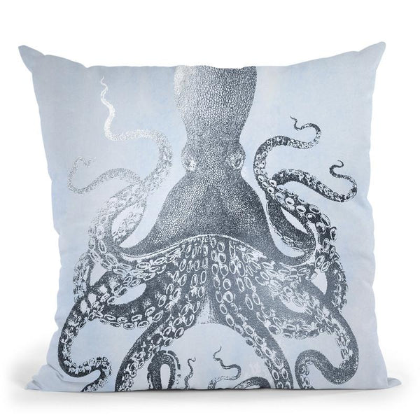 Silver Foil Octopus Ii On Blue Wash Throw Pillow By World Art Group