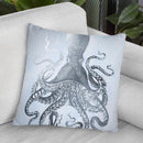 Silver Foil Octopus Ii On Blue Wash Throw Pillow By World Art Group