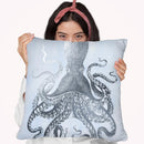 Silver Foil Octopus Ii On Blue Wash Throw Pillow By World Art Group