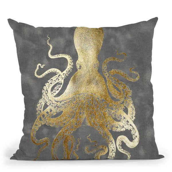 Gold Foil Octopus Ii Throw Pillow By World Art Group