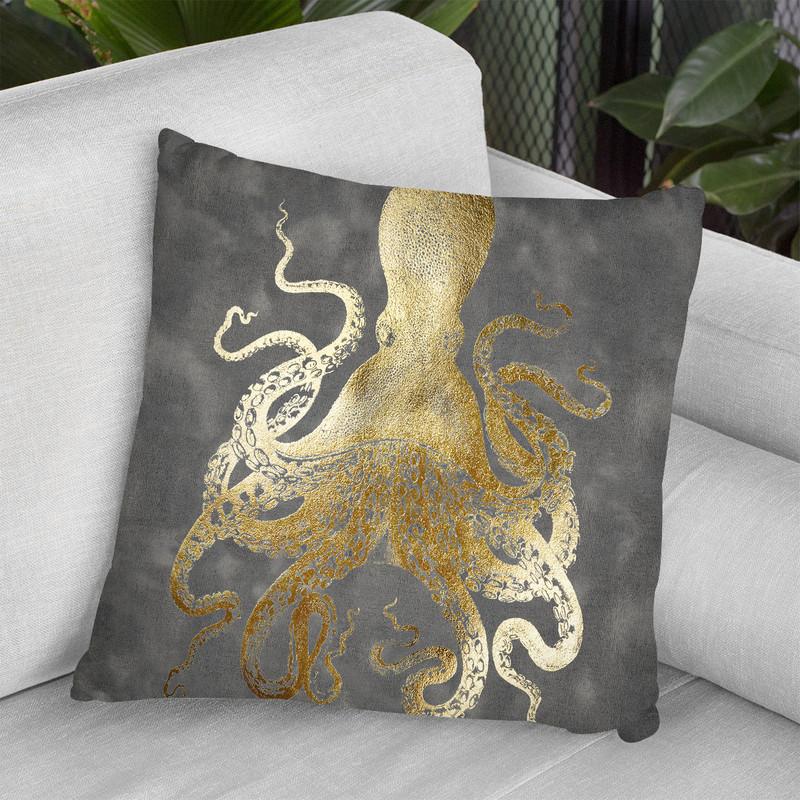 Gold Foil Octopus Ii Throw Pillow By World Art Group