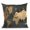 Gold Foil World Map On Black Throw Pillow By World Art Group